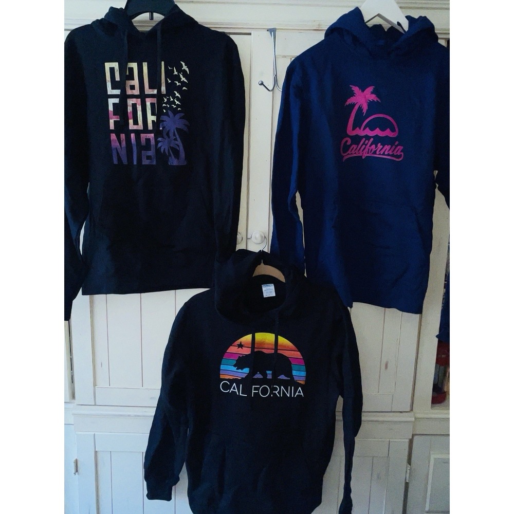NWOT Lot Of 3 California Graphic Hoodies Pullover Size M Surf Beach Unisex